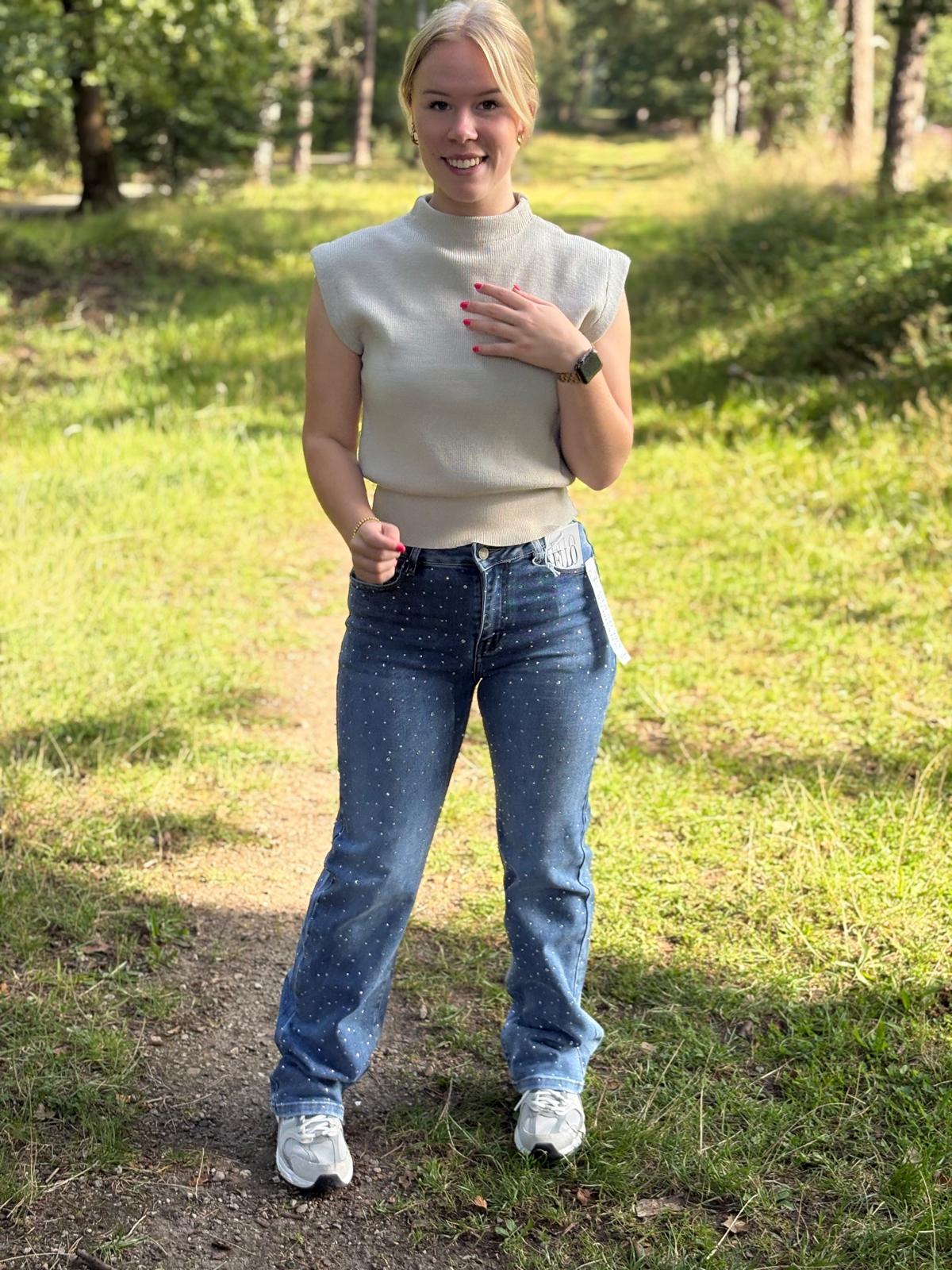 Wide leg jeans steentjes