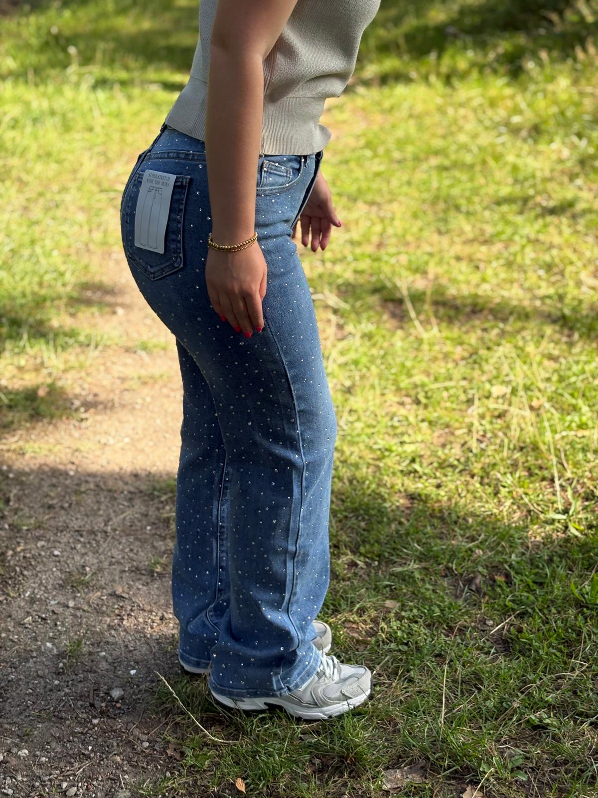 Wide leg jeans steentjes