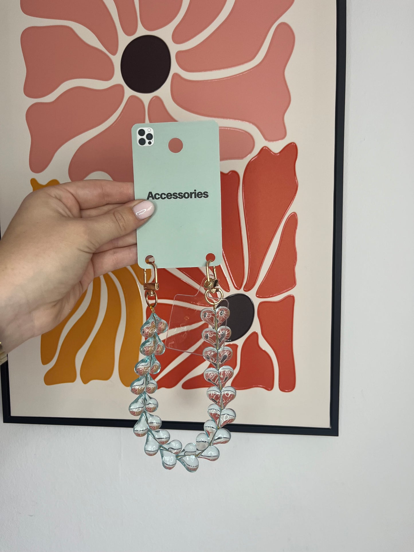 Hartjes telefoonkoortje doorzichtig licht blauw