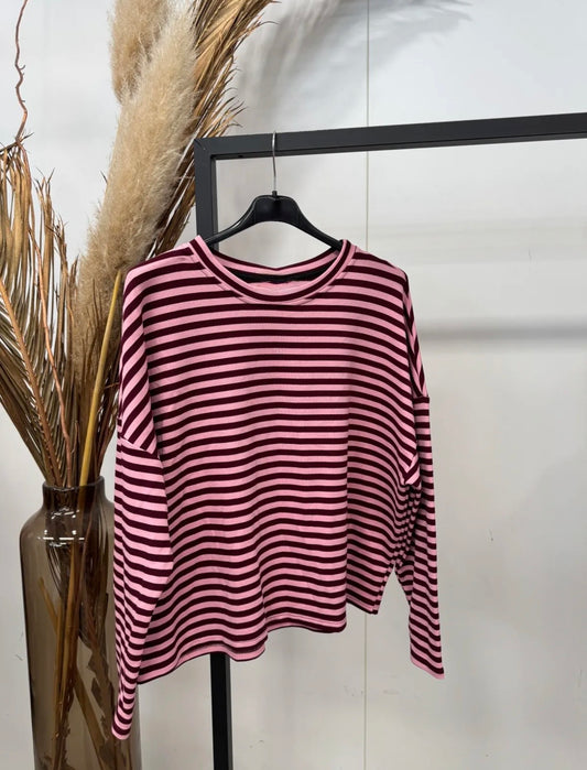 Stripe longsleeve bordeaux/ roze