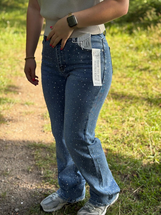 Wide leg jeans steentjes