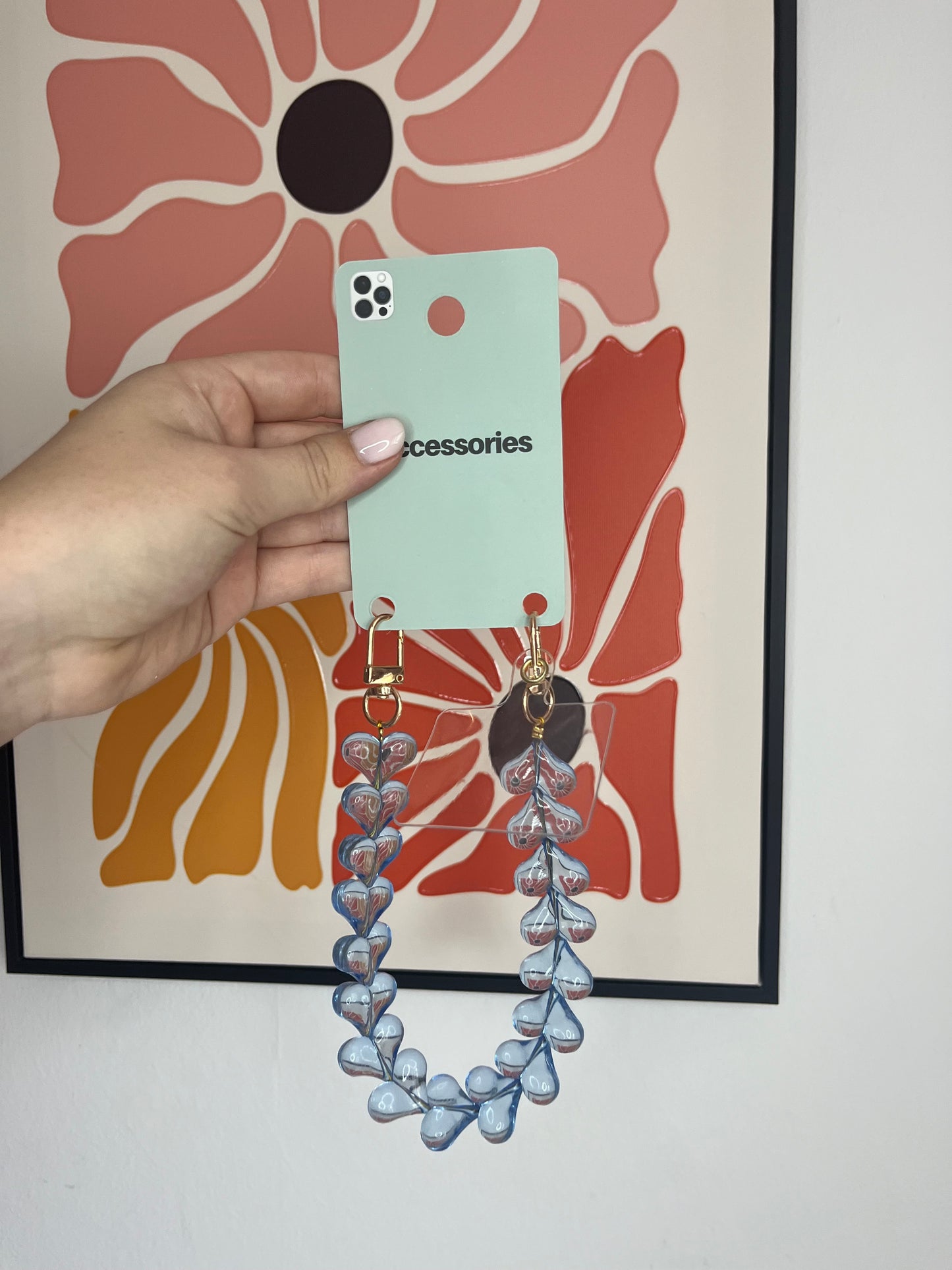 Hartjes telefoonkoortje doorzichtig blauw